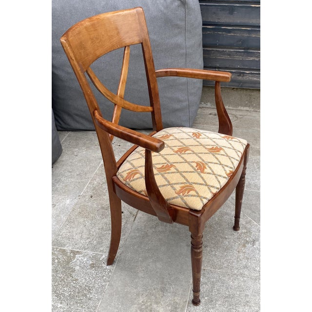 Antique Rustic Office Chair in Cherrywood and Fabric, 1950s For Sale - Image 4 of 18