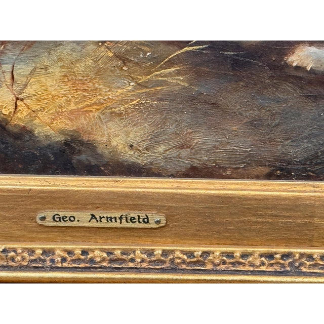 Textile "Terriers Ratting in a Barn” Oil on Canvas by George Armfield (1808–1893) For Sale - Image 7 of 7