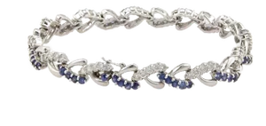Diamond Sapphire 18k White Gold Heart Link Bracelet