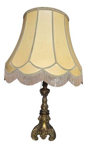 Vintage Table Lamp with Ornamental Brass Base and Leather Shade, 1955