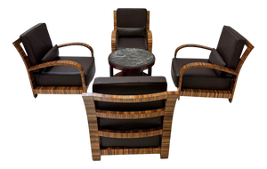 Vintage French Art Deco Lounge Chairs with Leather Cushions, 1930s, Set of 4