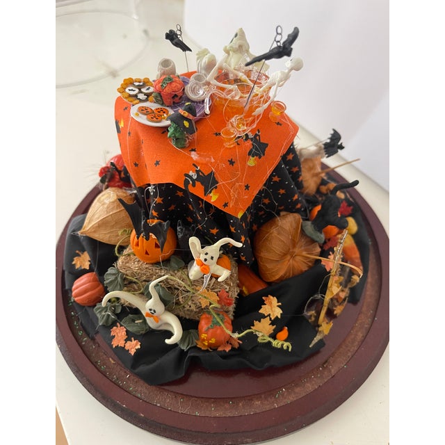 Vintage Halloween Miniature Installation in Glass Dome by Artist Helen Balerio For Sale - Image 4 of 6