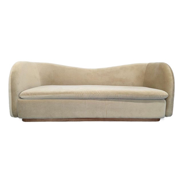 West Elm Kaufman 3-Seat Modern Beige Curved Sofa For Sale