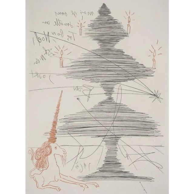 Modern Salvador Dali, Unicorn Christmas Tree, 1965, Original Engraving For Sale - Image 3 of 6