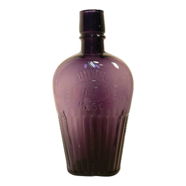Circa 1900 Union Made Af Glass Flask Bottle Made in Usa For Sale
