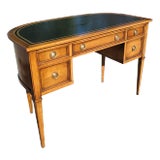 Vintage Sligh Furniture Leather Top Neoclassical Demilune Ladies Writing Desk For Sale