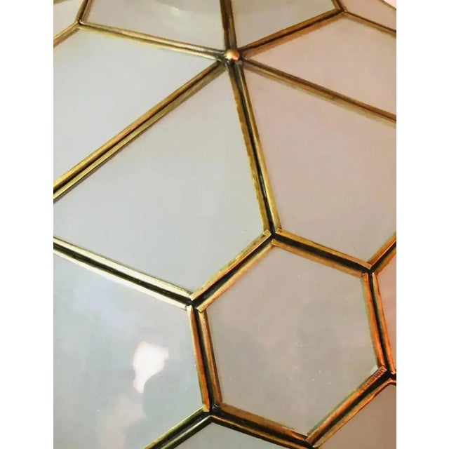 1990s Vintage Art Deco Style Milk Glass & Brass Chandelier For Sale - Image 5 of 11