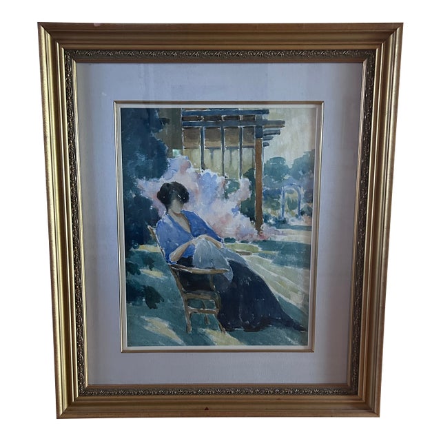 Walter Farndon Original Watercolor of Seated Woman, 1920’s Framed For Sale