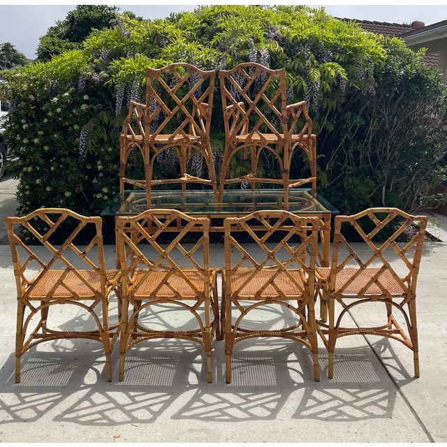 Italian Vintage Rattan Chippendale Style Dining Chairs, Set of 6 After Dal Vera For Sale In San Diego - Image 6 of 8
