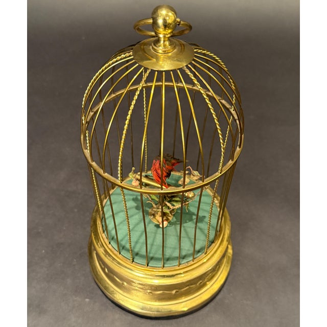 Vintage automatronic wind-up singing bird cage crafted by Karl Griesbaum in Germany. Automation makes the caged bird sing,...