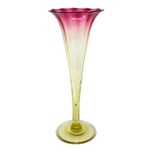 Antique Victorian Ribbed Amberina Trumpet Vase