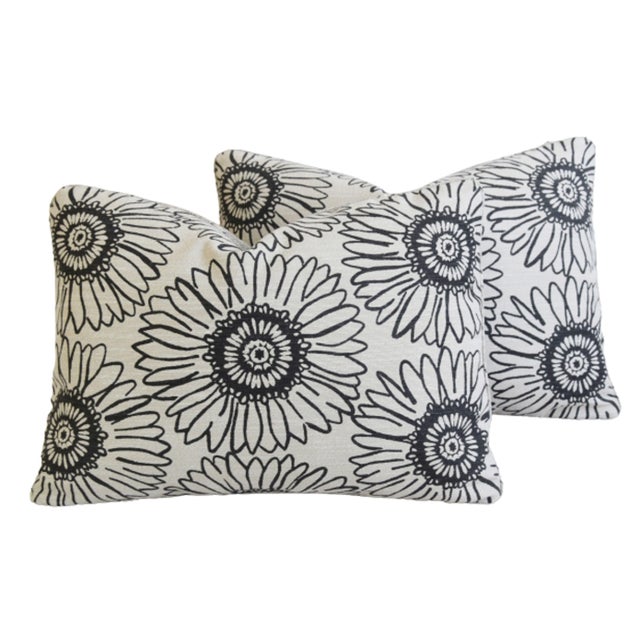 Textile Perennials Sunflowers Linen Feather/Down Pillows 22" X 16" - Pair For Sale - Image 7 of 7
