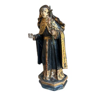 18th Century Saint Rita Carving With Gilt Detail For Sale