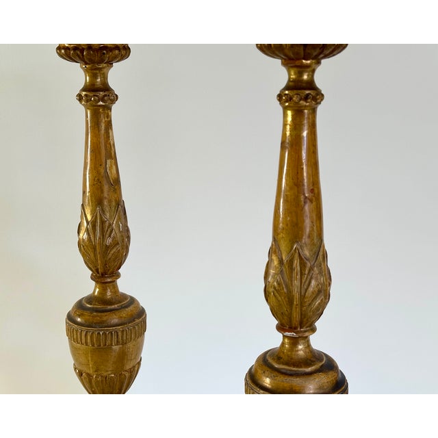French Pair of Mid 19th Century French Water Gilt Gold Candlesticks Prickets For Sale - Image 3 of 12