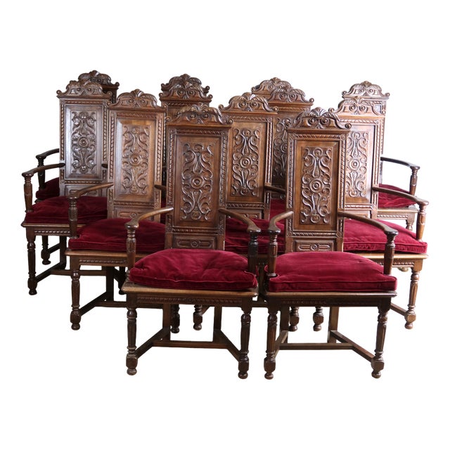 Renaissance Style Armchairs, Set of 12 For Sale