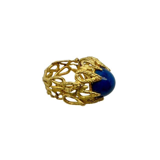 1960s Mid‑Century 18k Gold Lapis Cabochon Ring, 1960s, Size 8 For Sale - Image 5 of 6