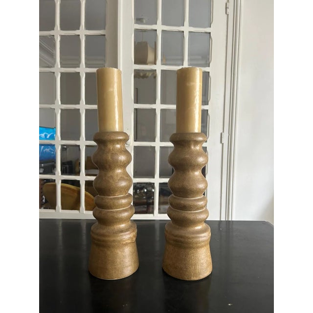 Stoneware candle holders from the 70s with original candle candle holder only height 33cm diameter 12cm.