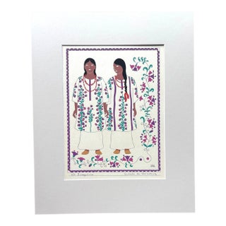 Carlos Mérida Silkscreen Print "Zongolica... Veracruz" in 16 x 20 Mat, 1945 For Sale