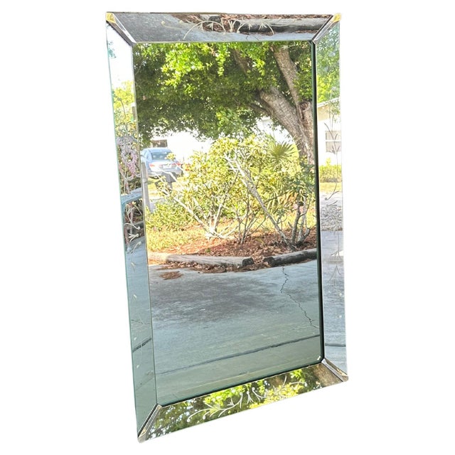 Mid-Century Art Deco Venetian Etched Wall Mirror. Elegant rectangular vintage Venetian Art Deco wall mirror with stylized...