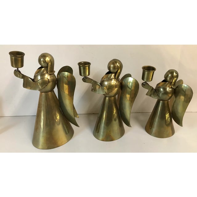 Mid-Century Modern Vintage Brass Angel Candle Holders - Set of 3 For Sale - Image 3 of 7
