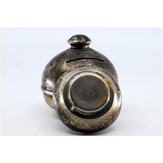 Smooth Silver Piggy Bank with Filled Bottom and Knob on Top For Sale - Image 4 of 10