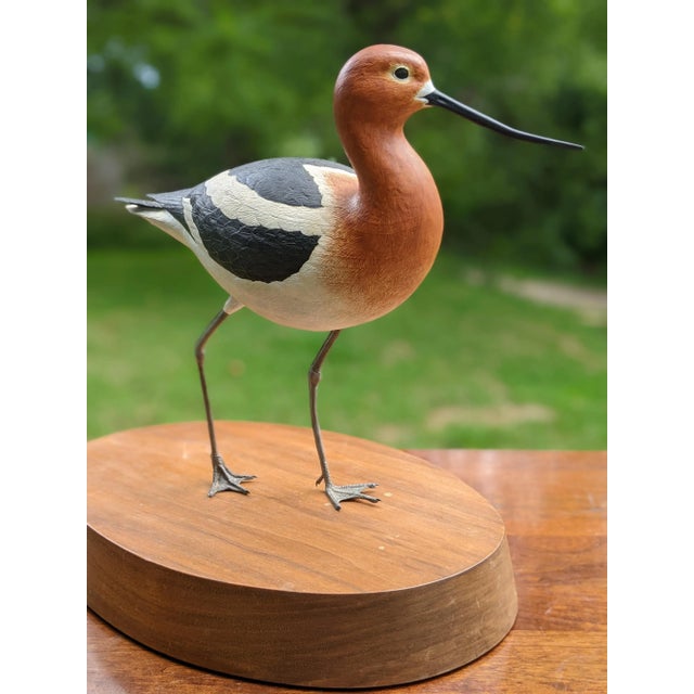 Late 20th Century American Avocet Tim TerMeer 1/30 Hand-Painted Metal Sculpture Spinning Wood Base For Sale - Image 9 of 13