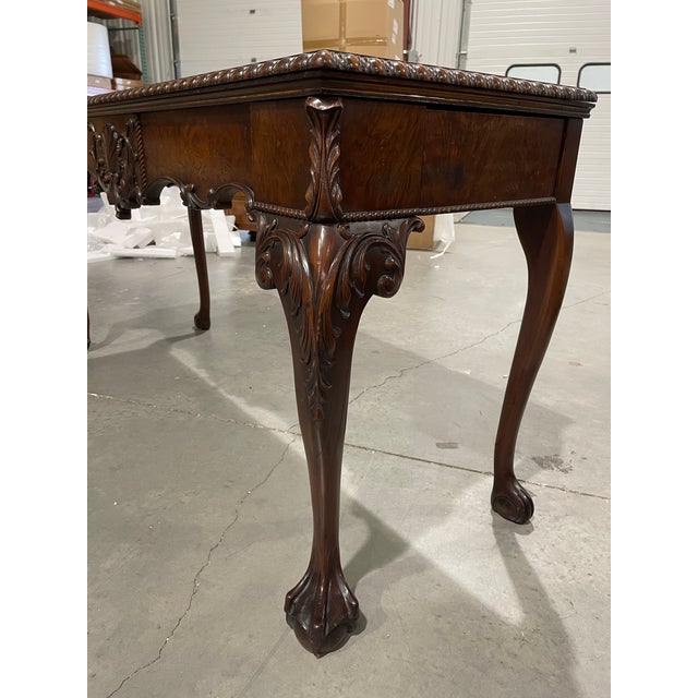 Wood Late 20th Century Custom Carved Mahogany Console Table With Shell Trim and Pullout Drawers For Sale - Image 7 of 9