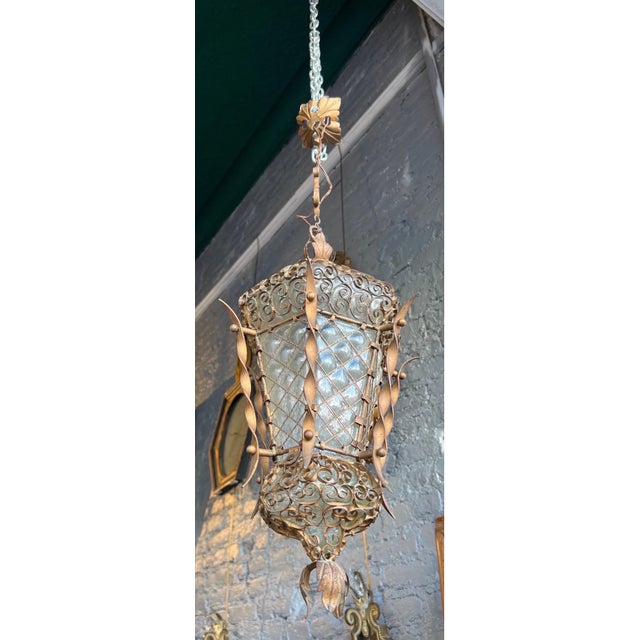 Great little Venetian blown glass and iron lantern dating from the end of the 19th century to the beginning of the 20th...