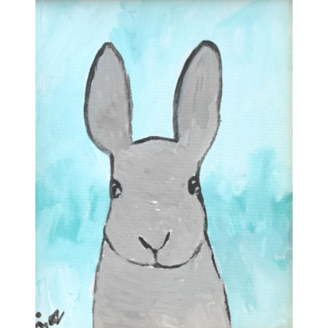 Farmhouse Folk Art Bunny Rabbit Hare Oil Painting Including the Antiqued Gold Wood Frame For Sale - Image 3 of 5
