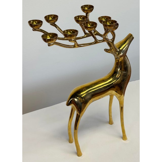 Vintage Brass Stag Deer 10 Tea Light Candelabra For Sale - Image 9 of 10