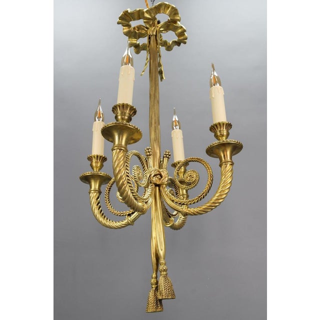 Metal Louis XVI French Bronze Ribbon and Tassel Four-Light Chandelier, 1910s For Sale - Image 7 of 18