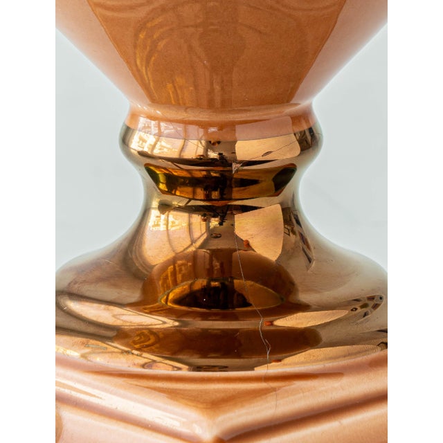 French Salmon Pink and Copper Ceramic Urn Table Lamps with Parchment Shades by Louis Drimmer, 1980s, Set of 2 For Sale - Image 11 of 15