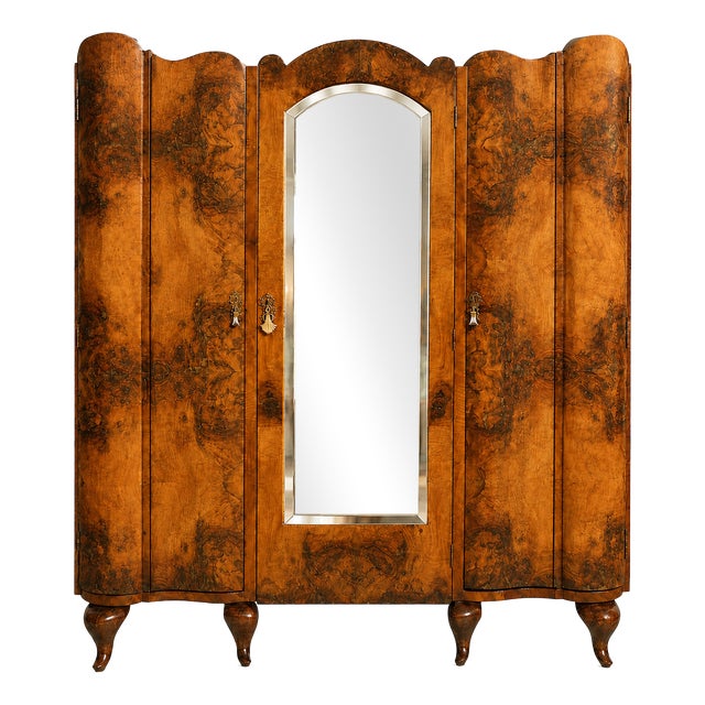 Italian Baroque Revival Walnut and Burl Walnut Wardrobe from Palazzi dell’Arte Cantù, 1940s For Sale