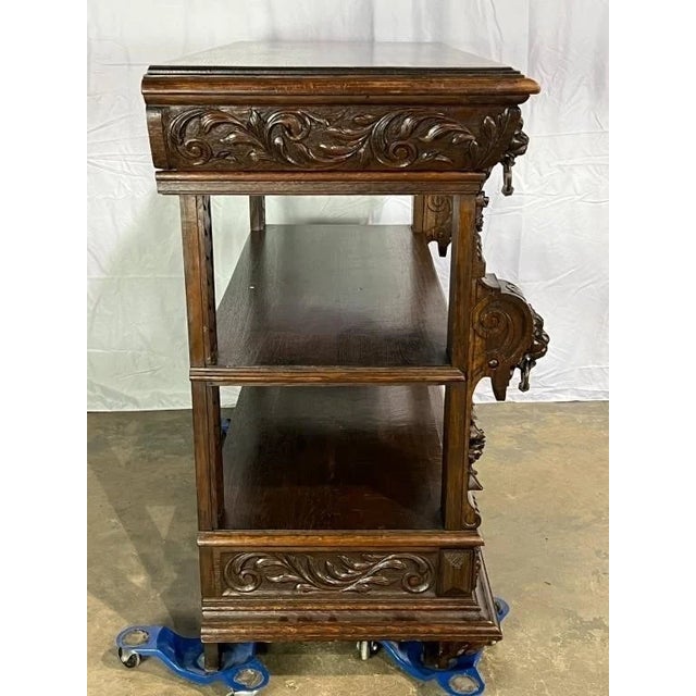 Antique Carved English Oak Server Circa 1880's For Sale - Image 11 of 12