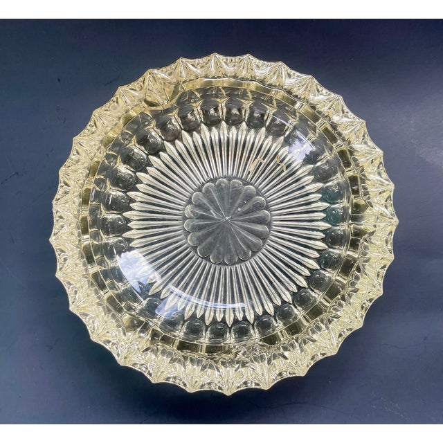 Mid-Century Modern Vintage Glass Ashtray – Large Heavy Glass Dish With Yellow Tint Catchall For Sale - Image 3 of 9