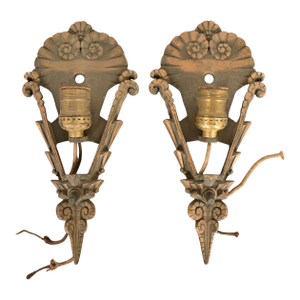 1930s Mid-West Art Deco Bronze Soleure Wall Sconces, 1930s