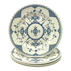 Classic Blue & White Dinner Plates by English Ironstone England - Set of 4