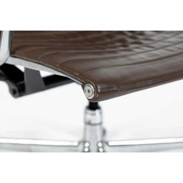 Eames Herman Miller Brown Leather Aluminum Group Thin Pad Desk Chair, 2008 For Sale - Image 17 of 18