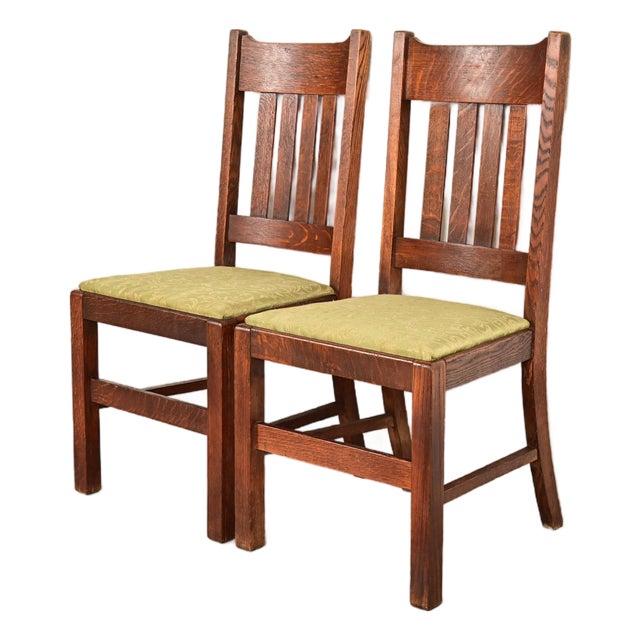 Stickley Brothers Style Antique Mission Oak Arts & Crafts Side Chairs or Dining Chairs, Pair For Sale