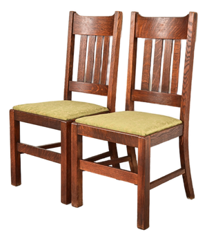 Stickley Brothers Style Antique Mission Oak Arts & Crafts Side Chairs or Dining Chairs, Pair