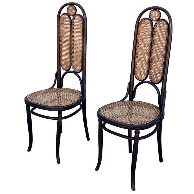 Traditional 19th Century Vienna Secession Bent Oak & Cane High Back Side Chair No. 16 Attributed to Thonet, Pair For Sale - Image 3 of 10