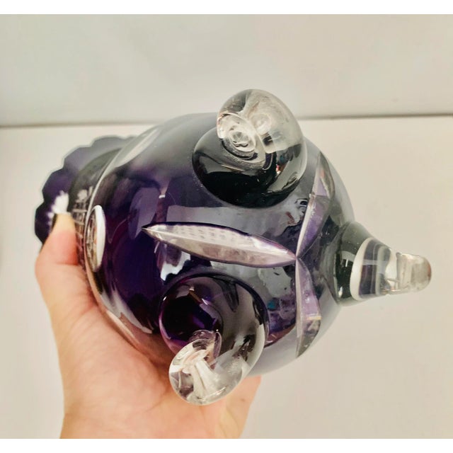 Mid 20th Century Vintage Thick and Heavy Hand Cut Purple Crystal Vase For Sale - Image 5 of 10