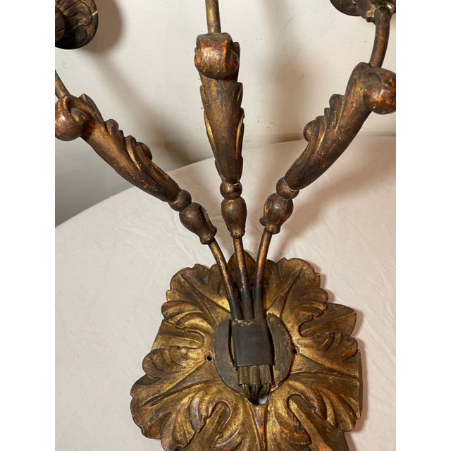Antique Ornate 19th Century Italian Gilt Wooden Electrified Wall Sconce Fixture For Sale - Image 10 of 14