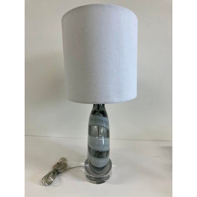 Simon Blake Contemporary Hand-Blown Glass Table Lamp With Swirled Gray Stripes For Sale - Image 4 of 6