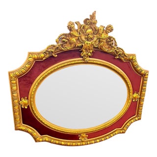 Vintage Cherub Grand Mirror Wall hanging 55W Burgundy For Sale