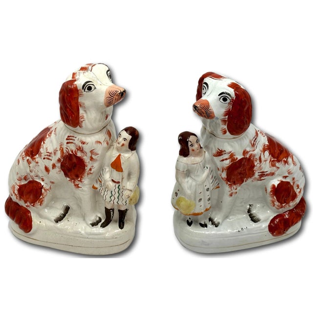 This really is a Great Looking & Very Unusual Pair of Authentic Antique English Staffordshire Pottery Dog Figures. Large...