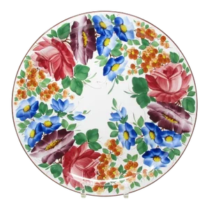 Vintage 1930s Galvani Italy Large Ceramic Decorative Plate With Hand-Painted Floral Pattern
