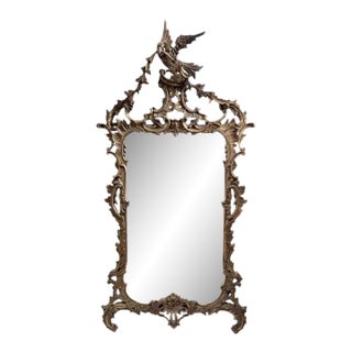 Chippendale Chinoiserie Style Carved Giltwood Bird Mirror, Italy For Sale