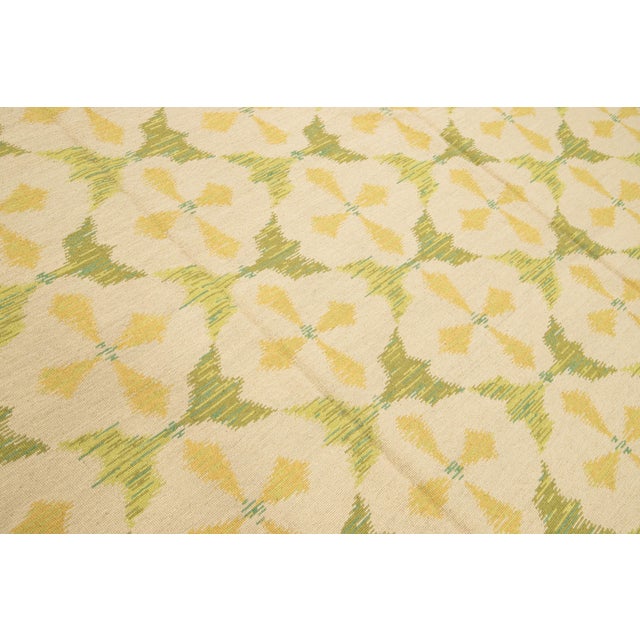 Textile Vintage Portuguese Arraiolos Needlepoint Allover Pattern Green Wool Rug For Sale - Image 7 of 10