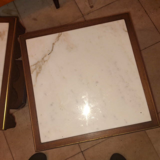 Brown 1910-20 Italian Venetian Regency Carved Mahogany/ Gilt Marble Topped Side/ Accent Tables a - Pair For Sale - Image 8 of 12